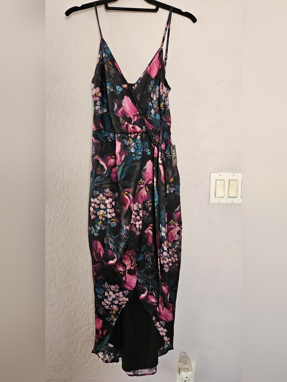 Express Black Floral Dress with Blue and Pink Accents